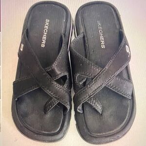Skechers Women Black Flip Flop Thong Fabric Toe Post Slip On Flip Flops Sz 9.5